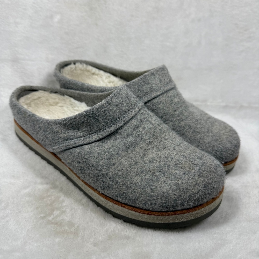Merrell Juno Clog Grey Wool Felt Faux Fur Lined Slip On Shoes J001416 Womens 8.5